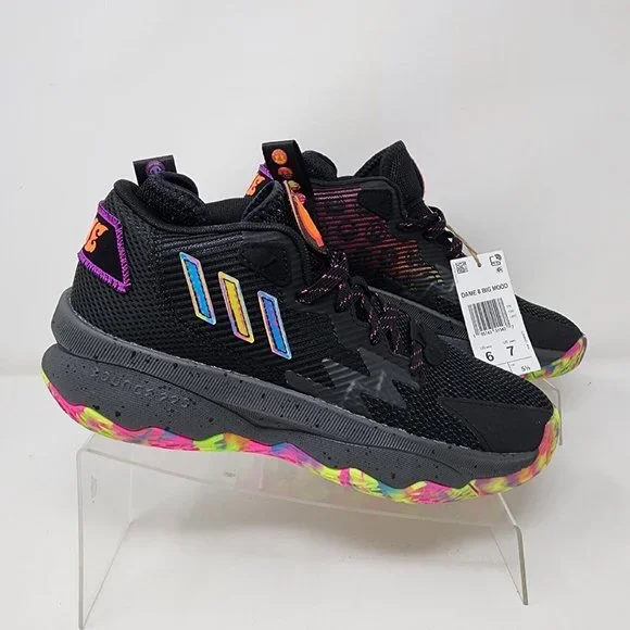 Adidas Basketball Shoes Mens 6 Black Dame 8 Big Mood Emoji Mesh Upper Sneakers